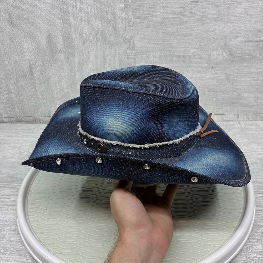 Bullhide Cowboy Hat Women's Medium Blue Denim Rhinestone Studded Western Cowgirl - Picture 4 of 5
